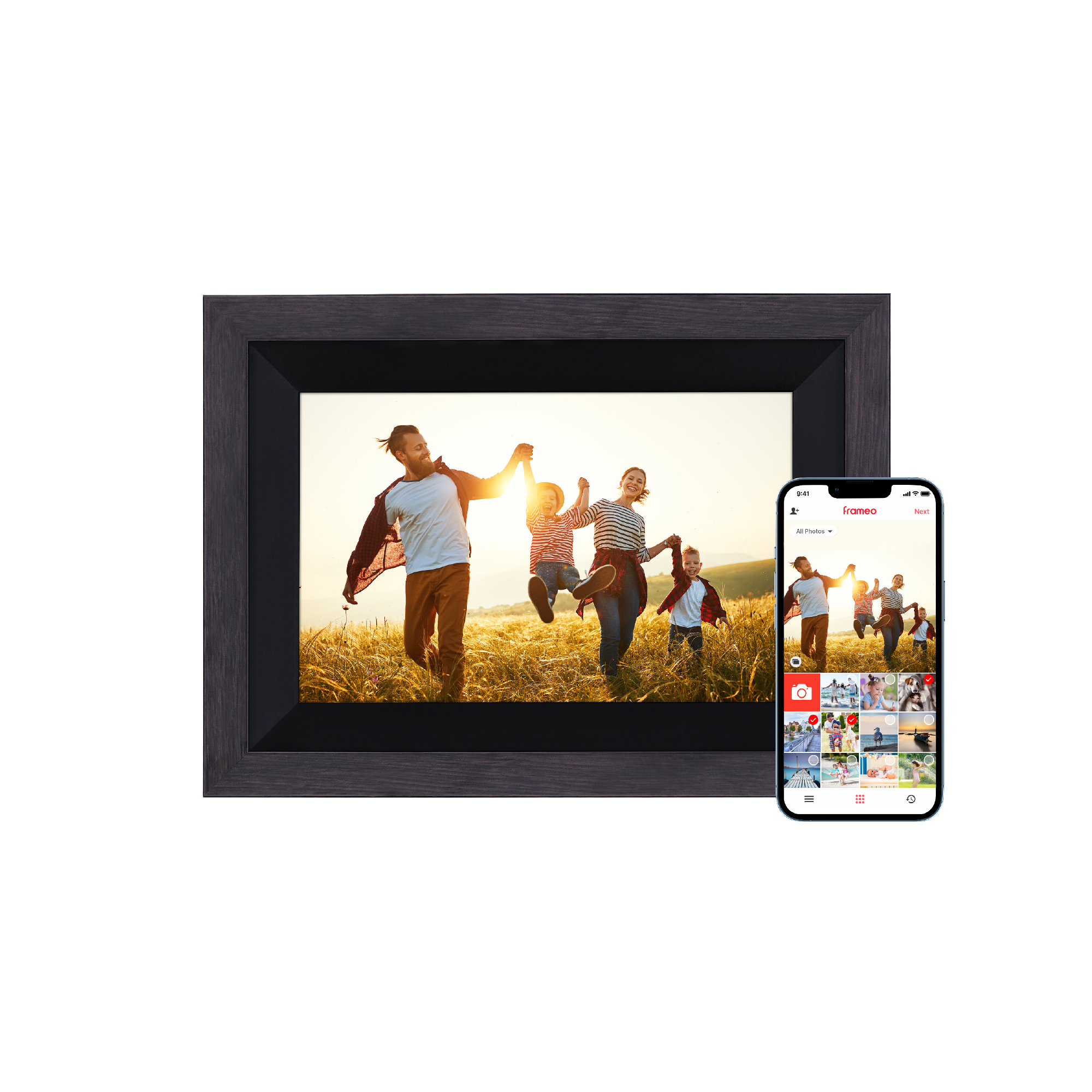 Smarter Bilderrahmen | 10" Diagonale | Wifi | App Steuerung | Holzrahmen | Modell 105